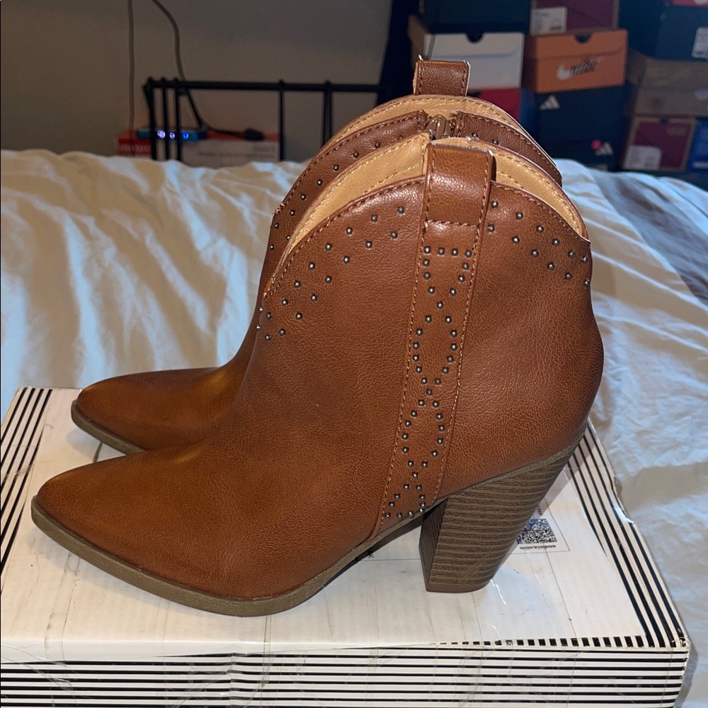 Brown Studded Ankle Boots